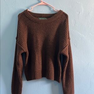 American Eagle Outfitters Brown Crew Neck Sweater with Ribbed Knit